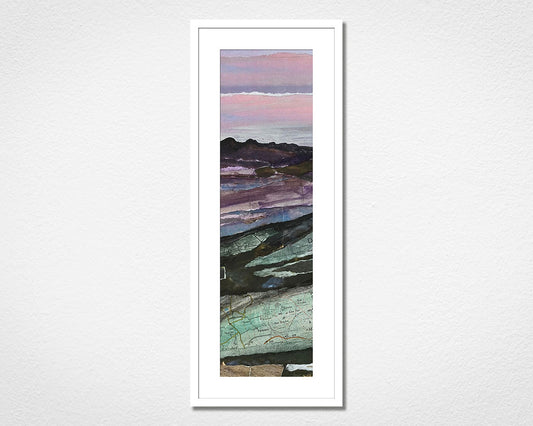 Framed landscape collage of Dartmoor National Park in Devon on a white wall. 