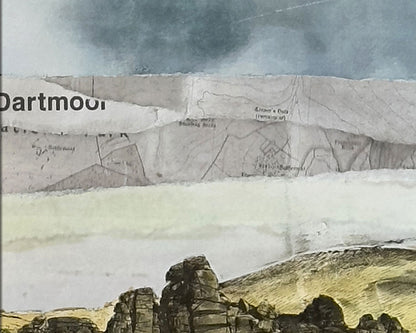 Detail of an original landscape collage inspired by Dartmoor National Park in Devon.