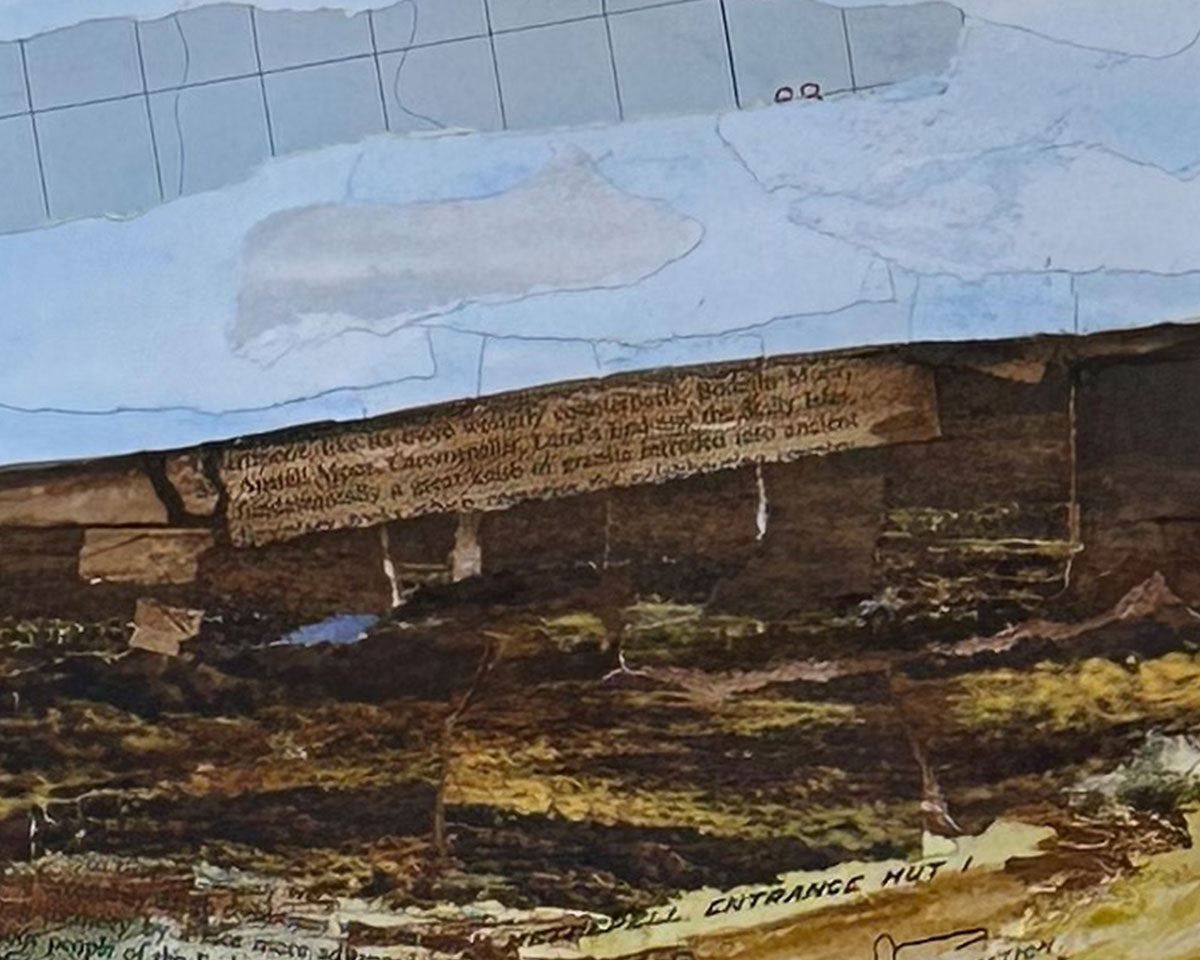 Detail of an original landscape collage inspired by Dartmoor National Park in Devon.