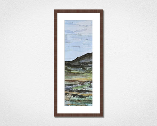 Framed landscape collage of Dartmoor National Park in Devon on a white wall. 