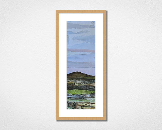 Framed landscape collage of Dartmoor National Park in Devon on a white wall. 
