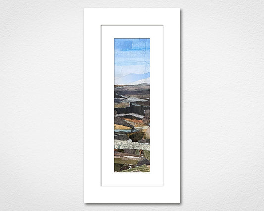Framed landscape collage of Dartmoor National Park in Devon with greenery and blue sky.