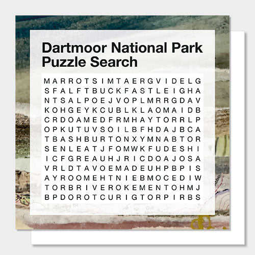 Front of the Dartmoor National Park word search greetings card