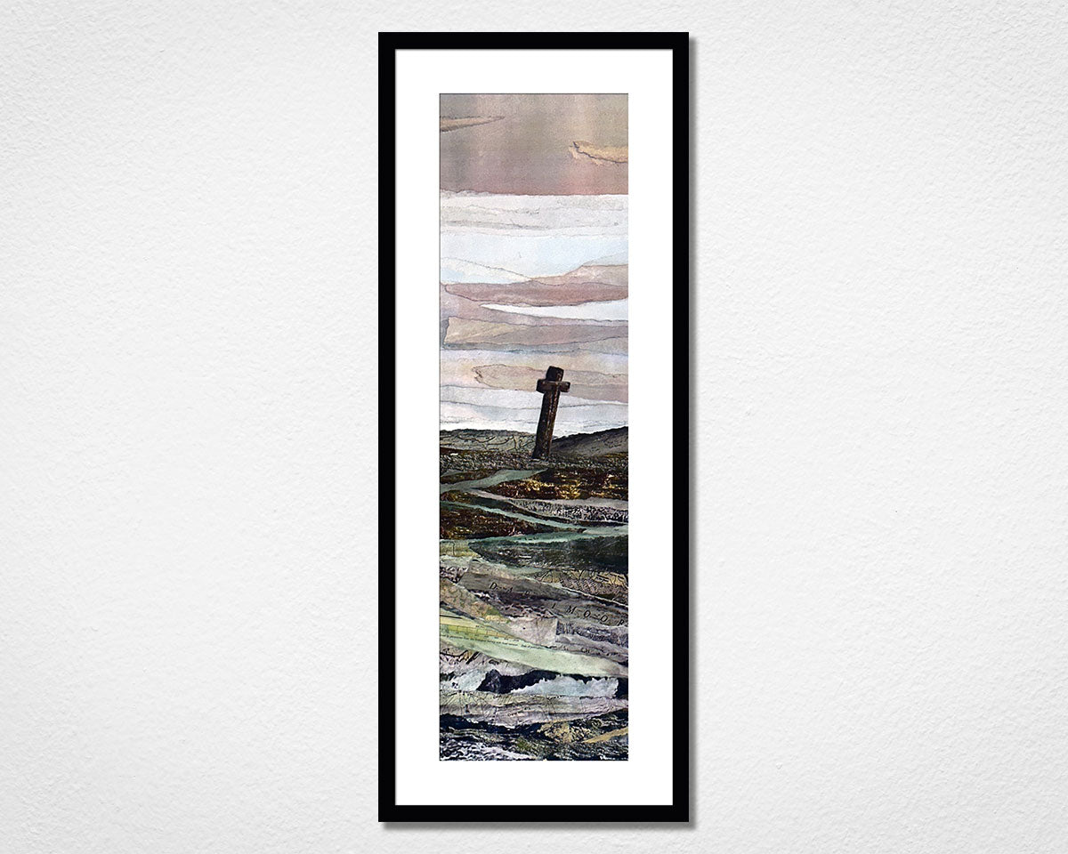 Framed original collage artwork of Beckamoor Cross in Dartmoor National Park
