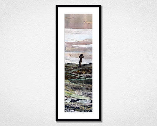 Framed original collage artwork of Beckamoor Cross in Dartmoor National Park