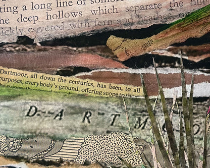 Detail of an original framed art collage of Dartmoor National Park in Devon