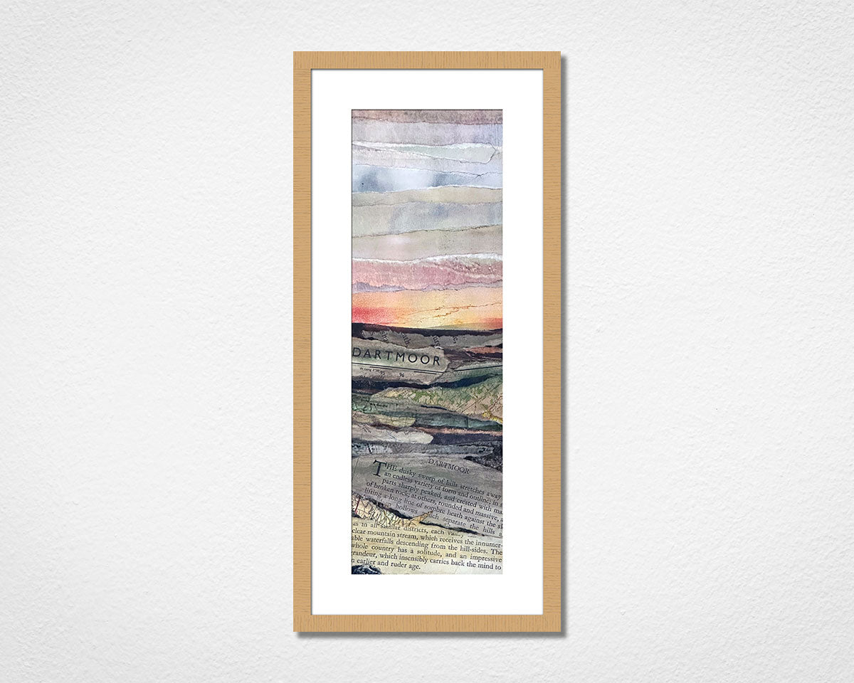 Framed collage artwork depicting Dartmoor National Park in Devon