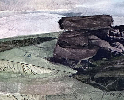 Framed original artwork of a collage capturing Hangershell Rock in Dartmoor National Park in Devon