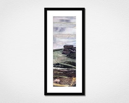 Framed original artwork of a collage capturing Hangershell Rock in Dartmoor National Park in Devon