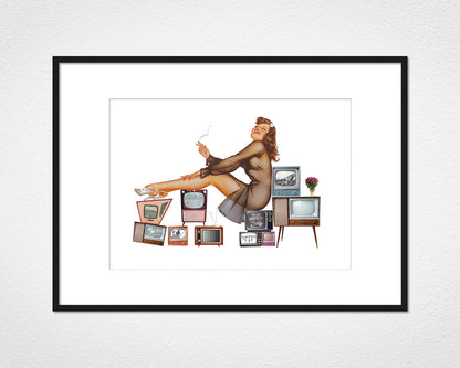 Glamour of Television (Smoking) - image of mounted print by Glen Middleham in black frame