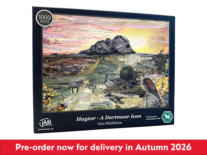 Haytor – A Dartmoor Icon 1000-piece jigsaw puzzle showing Glen Middleham's mixed media collage of Haytor on Dartmoor