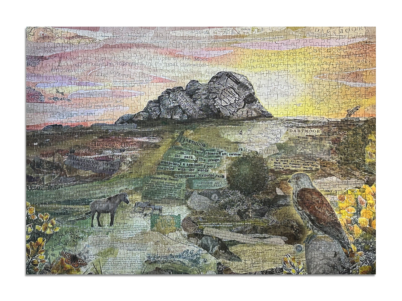 Haytor – A Dartmoor Icon 1000-piece jigsaw puzzle showing Glen Middleham's mixed media collage of Haytor on Dartmoor