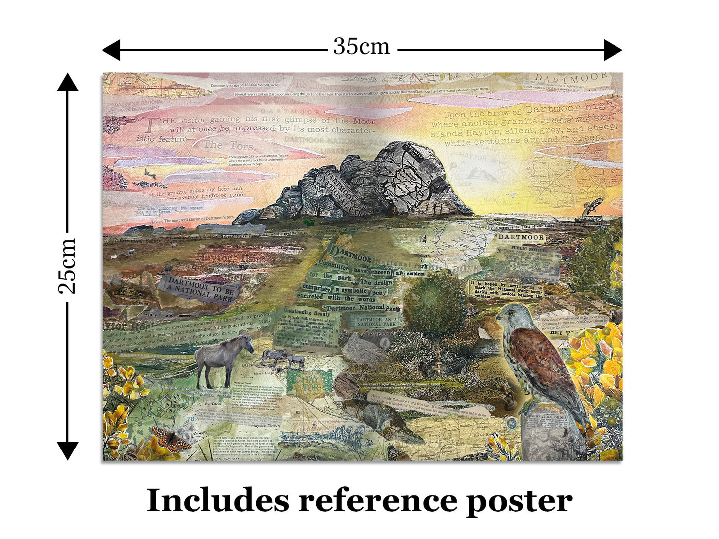 Haytor – A Dartmoor Icon 1000-piece jigsaw puzzle reference poster showing Glen Middleham's mixed media collage of Haytor on Dartmoor