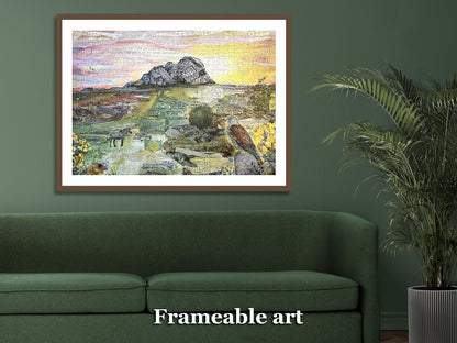 A framed Haytor – A Dartmoor Icon 1000-piece jigsaw puzzle hanging on a wall in a lounge