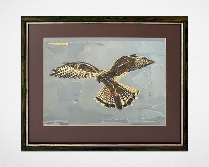 'Kestrel Collage' print by Glen Middleham in a vintage distressed frame