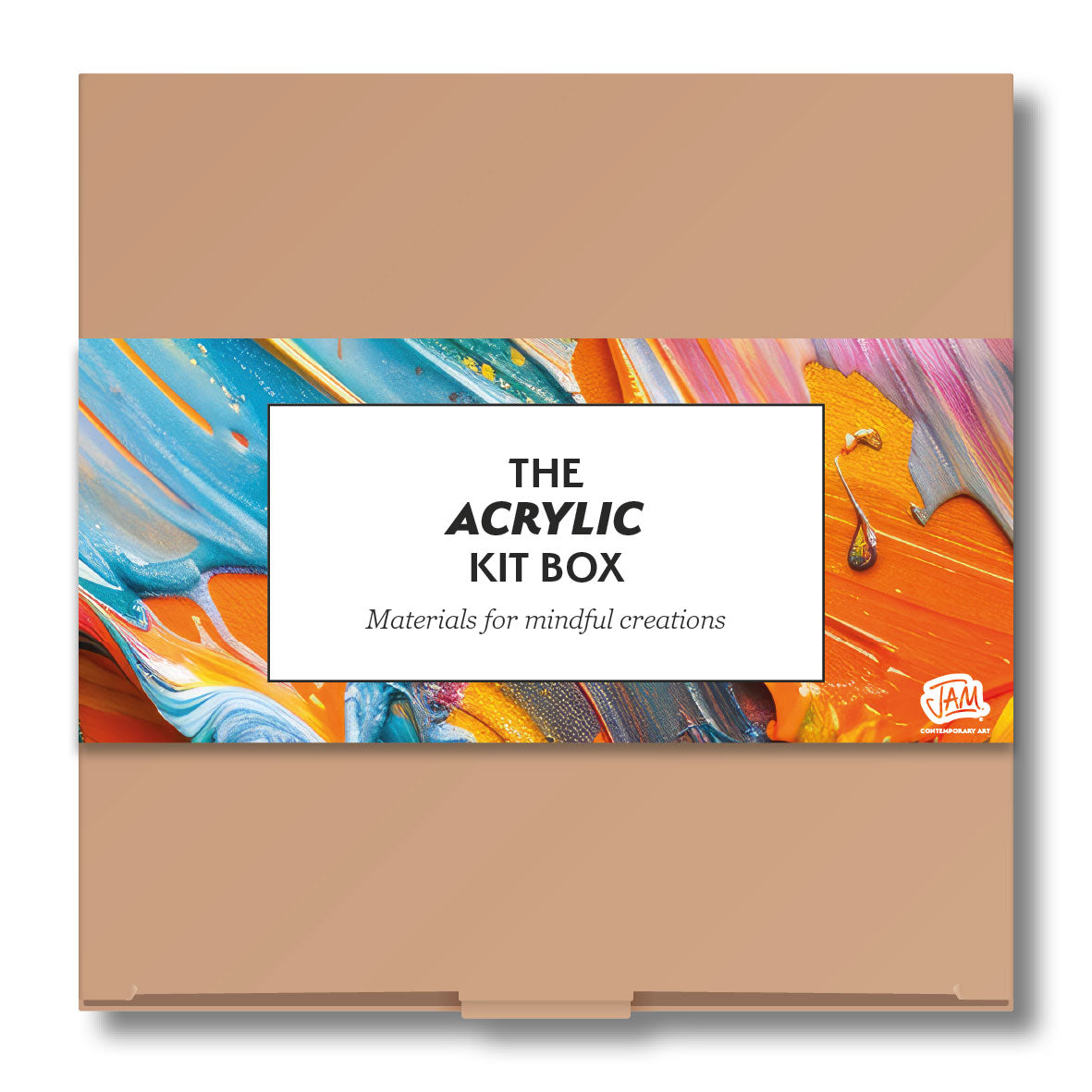 Acrylic painting set with colourful abstract design on a beige background