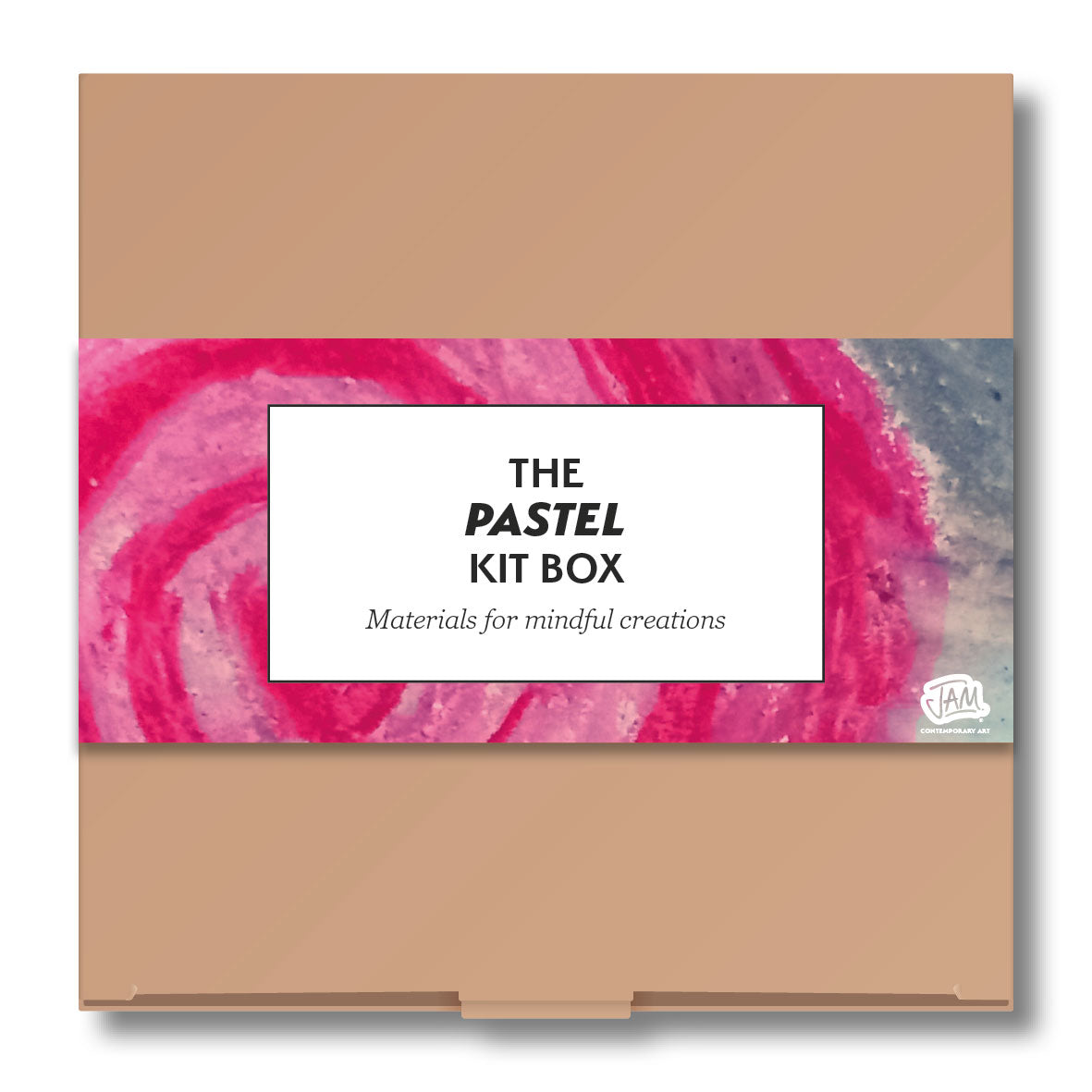Pastel art set with pink and blue swirl design on a white background