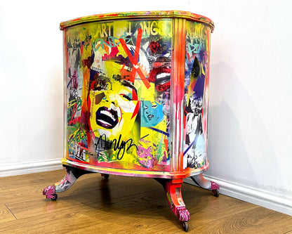 Marilyn! - Street art inspired, mixed media piece, using a vintage occasional table decorated with Marilyn Monroe imagery