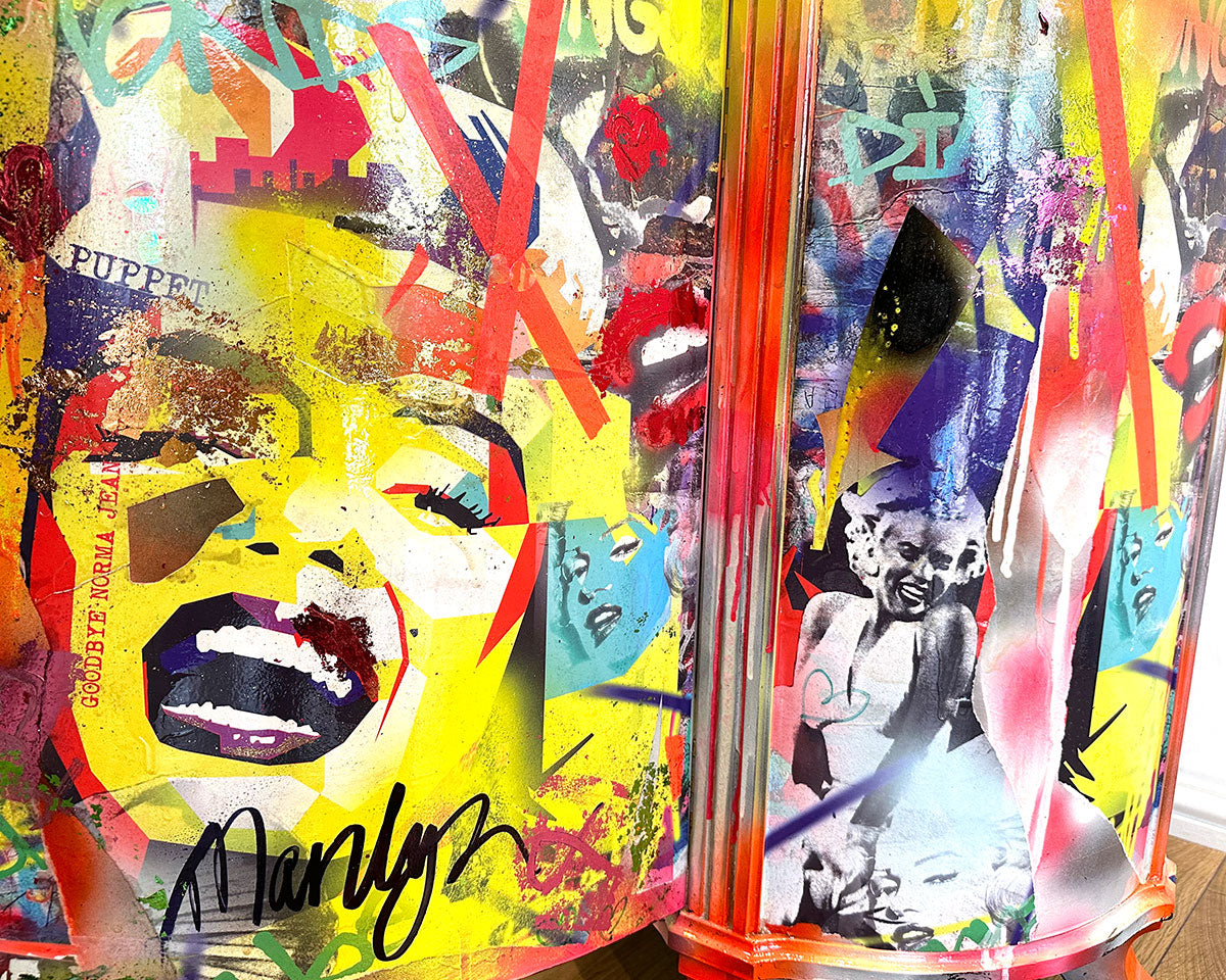 Marilyn! - Street art inspired, mixed media piece, using a vintage occasional table decorated with Marilyn Monroe imagery