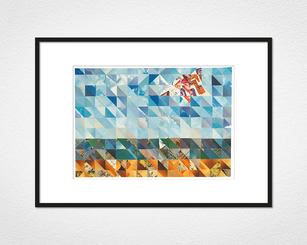 Sand, Sea and Sky Triangles - image of mounted print by Glen Middleham in black frame