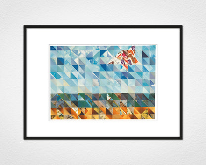 Sand, Sea and Sky Triangles - image of mounted print by Glen Middleham in black frame