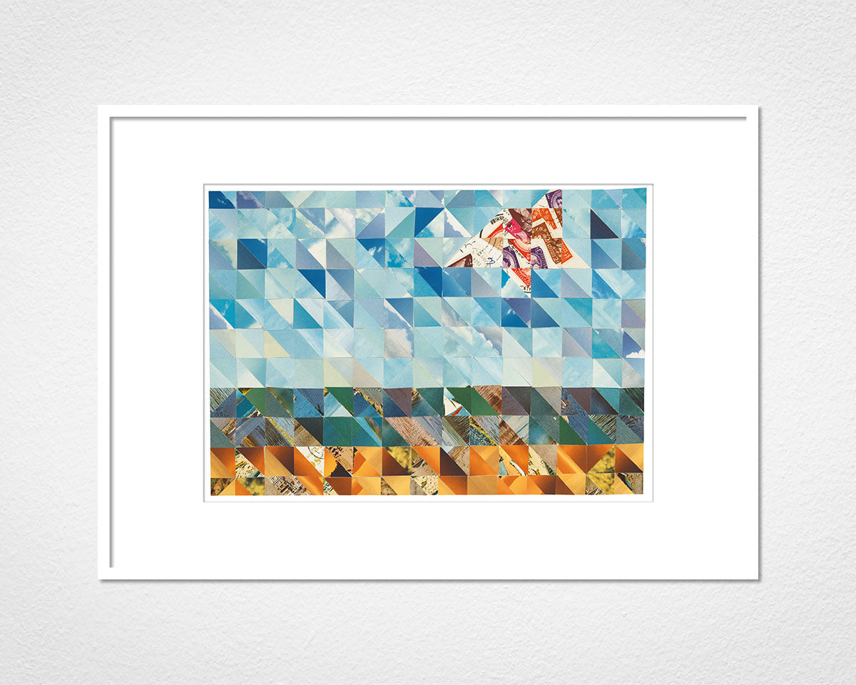 Sand, Sea and Sky Triangles - image of mounted print by Glen Middleham in white frame