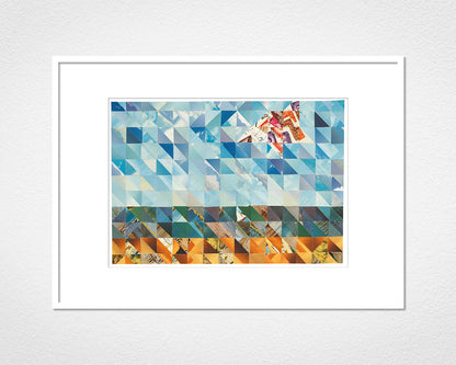 Sand, Sea and Sky Triangles - image of mounted print by Glen Middleham in white frame