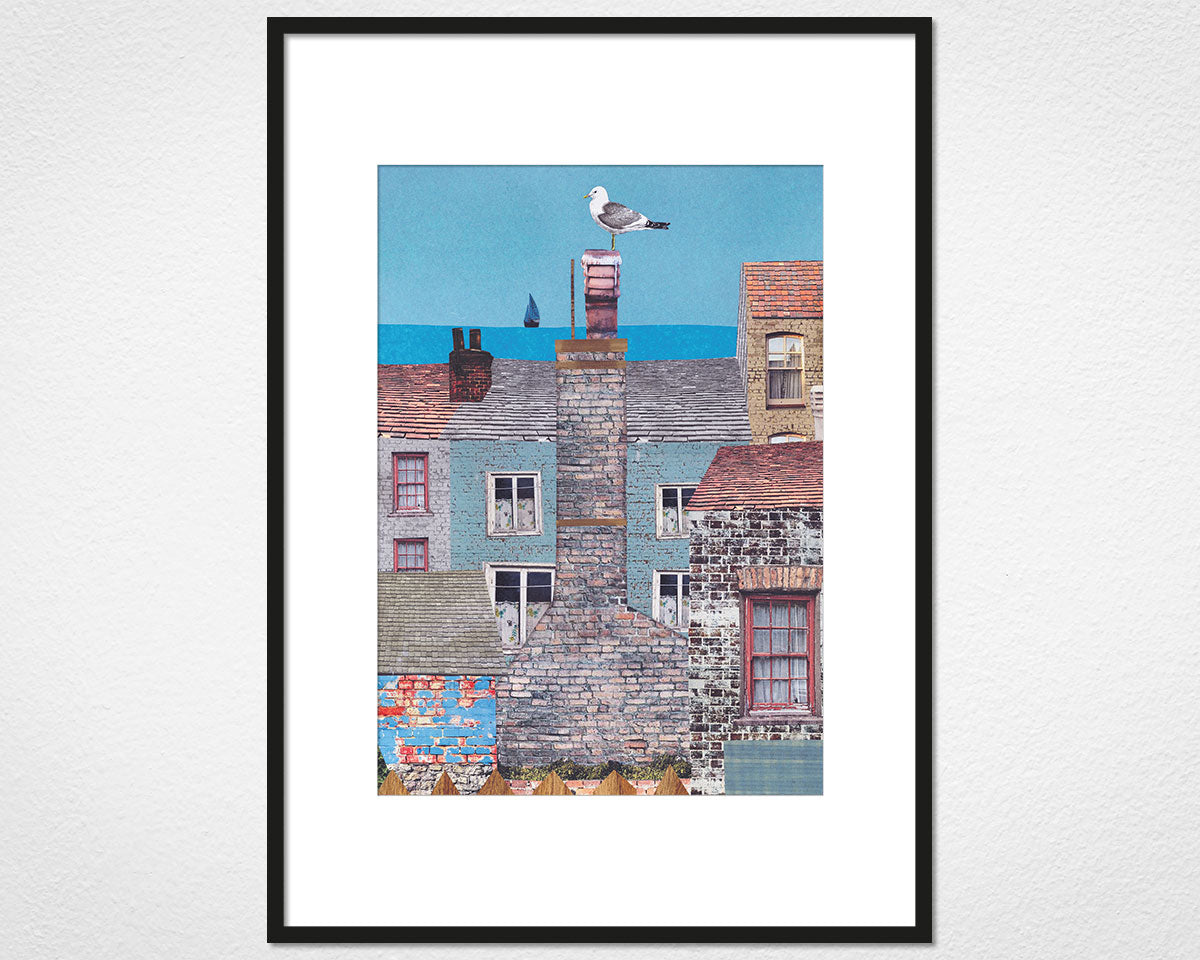 Sea View - image of mounted print by Glen Middleham in black frame