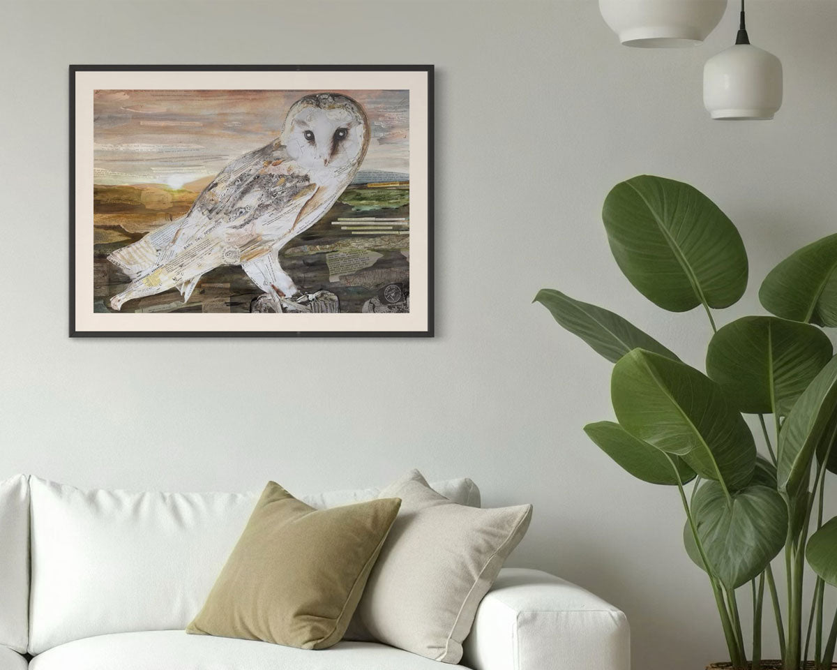 Framed The Barn Owl giclee fine art print - Glen Middleham - Jam Contemporary Art x Barn Owl Trust