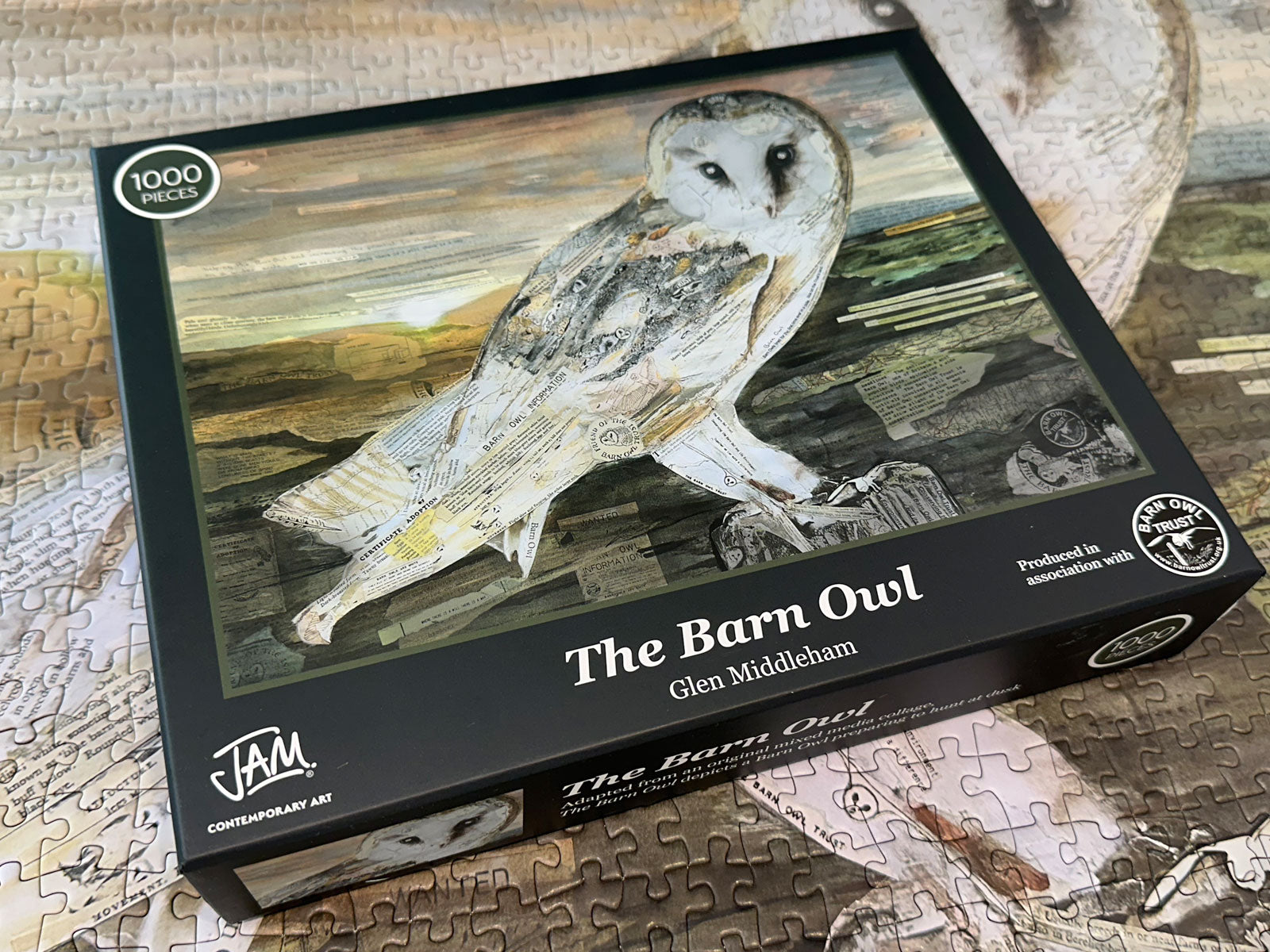 The Barn Owl jigsaw puzzle by Glen Middleham produced by Jam Contemporary Art and the Barn Owl Trust