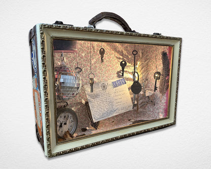 'Wish You Were Here' vintage holiday suitcase diorama by Glen Middleham